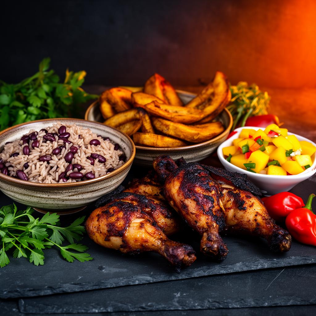 Caribbean food spread by Chef J